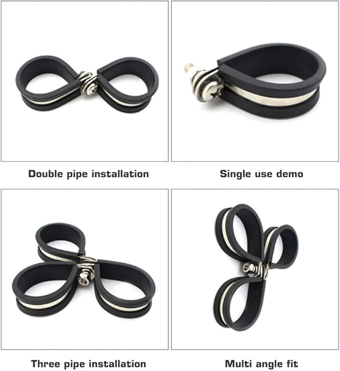HOLYBEAR 1/4 Inch Stainless Steel Cable Clamp, Rubber Insulated Metal Conduit Wire Holder Strap Clips for Pipe, Tube, Hose Bracket (6mm, 20pcs)