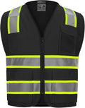 9 Pocket Hi Vis Safety Vest with Reflective Strips, Zipper Construction Work Vest for Men & Women, Black, 5XL