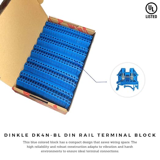 Dinkle Blue DK4N-BL DIN Rail Terminal Block Screw Type UL 600V 30A 10-22AWG, Pack of 100