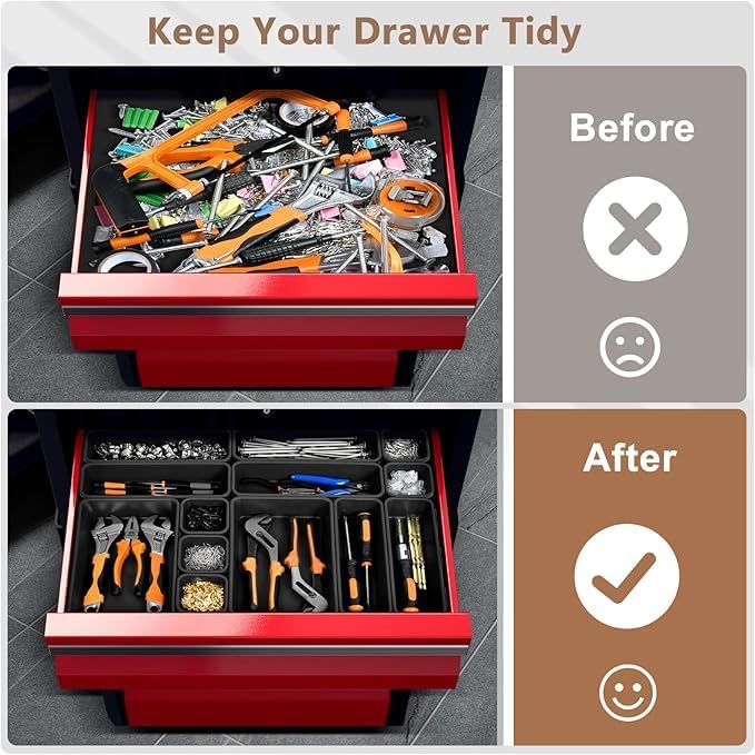 A-LuGei【Upgraded to 6 Size Tool Box Organizer,【4008 cu in】 Black Garage Organization and Storage Tray Divider Set, Desk Drawer Organizer, Toolbox for Tool Chest Cart WorkBench Small Parts Widget