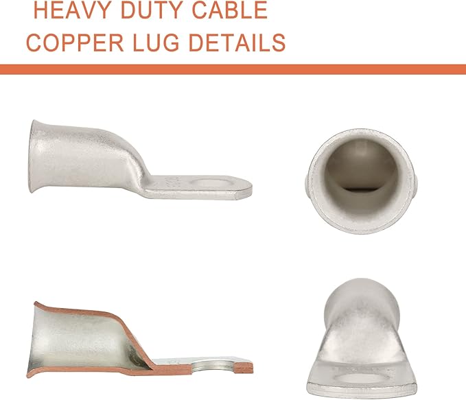 10pcs 2/0 AWG-3/8(M10) Tinned Copper Ring Terminals Battery Lugs, Heavy Duty Wire Lugs, Battery Cable Connectors