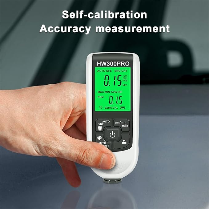Paint Thickness Gauge Meter Fe/NFe Probe Coating Thickness Gauge Professional Multifunctional Car Paint Depth Gauge Test Precise HW-300PRO for Car Automatic Detection(black) (white)