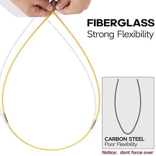 32.2FT Fiberglass Running Electrical Wire Cable Glow Rods Wire Pulling, Fish Rods Electrical Kit with 6 Different Attachments and Fish Tape Wire Puller Kit (Yellow)
