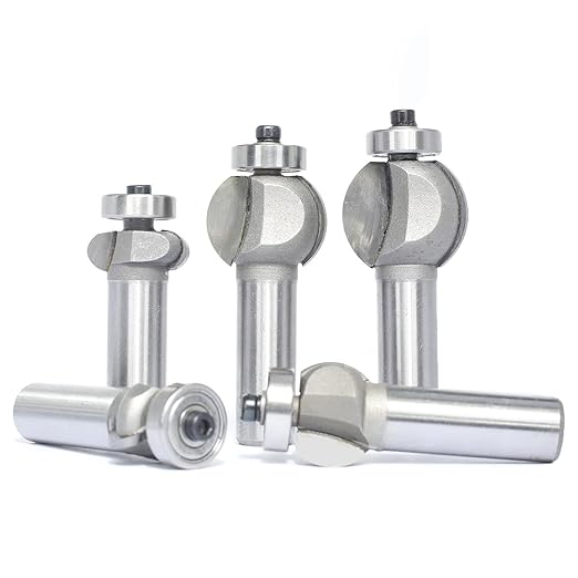 5Pcs Edging Fluting Bits Set,1/2" Shank, Concave Sunk Bead Router Bits Radius R4mm,R5mm,R5mm,R11.3mm,and R13.6mm,Bearing Guided Decorative Edge Bits for Wood Profiling,Molding