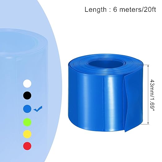MECCANIXITY Battery Wrap PVC Heat Shrink Tubing 26mm Dia 43mm Flat 20 Feet(6meters) Blue Good Insulation for Battery Pack