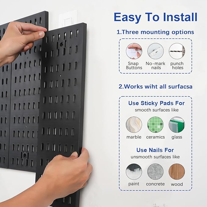 Pegboard Wall Organizer - Modular System for Gaming Setup, Office & Kitchen Storage Solutions Create A Perfectly Structured Space(Black,16″×12″)