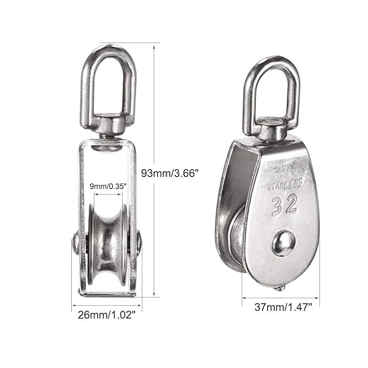 Rocaris 6 Pack M32 Stainless Steel Wire Rope Crane Pulley Block 551lbs Lifting Crane Swivel Hook Single Pulley Block Hanging Wire Towing Wheel