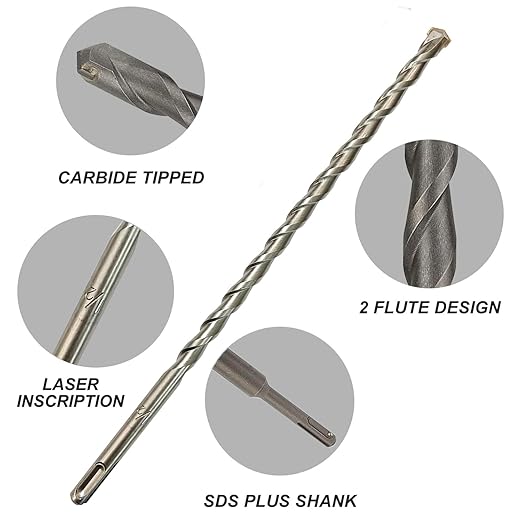 10-Pack SDS Plus 1/2 inch x 8 inch Rotary Hammer Drill Bits, Carbide Tipped for Brick, Stone and Concrete (1/2'' x 8'')