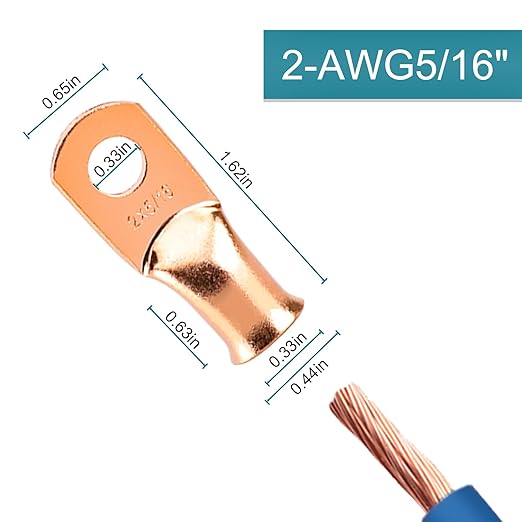 Battery Cable Ends, 8PCS 2 Gauge Wire Connectors 5/16 Copper Wire Lugs, Bare Copper Eyelets with Heat Shrink Tubing