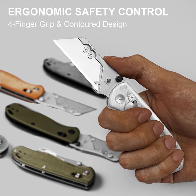 Kizer Drop Bear(Dual-screw Version) Folding Utility Knife, Clutch Lock Box Cutter EDC Pocket knife with 10PCS Razor Blades, Pocket Knives with Pocket Clip for Men Women V3619JA5
