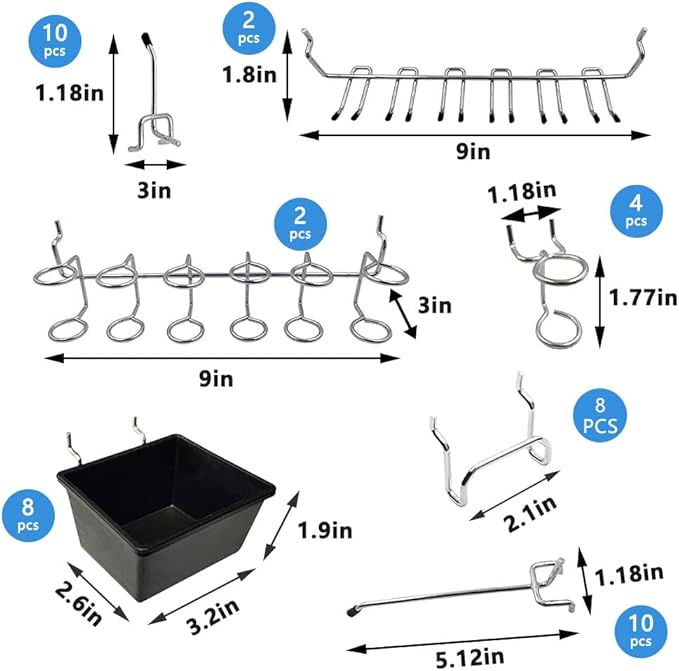 143PCS Pegboard Organizer Kit, Pegboard Hooks Set, 1/8 & 1/4 inch Assortment, Peg Board Bins, Peg Locks