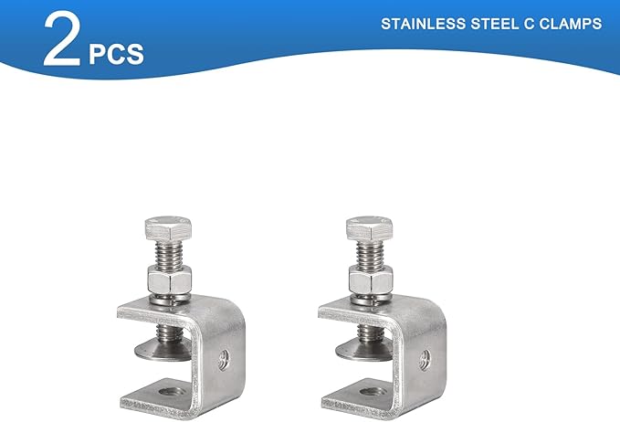 2 Pack 304 Stainless Steel C Clamps with 20mm/0.79" Stable Wide Jaw Opening Tiger Clamp for Woodworking Welding Construction Household Mount