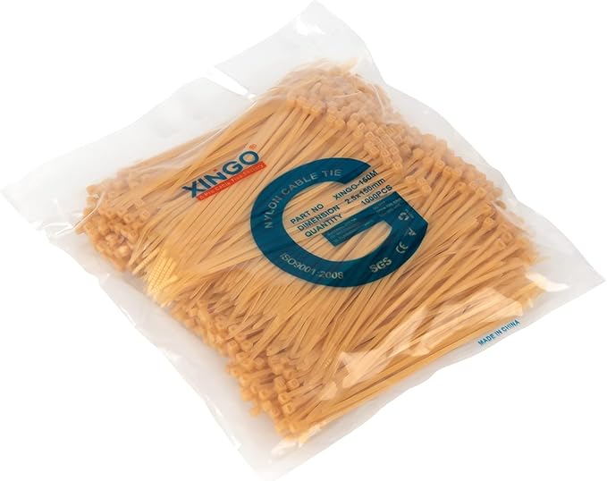 XINGO 1000 PCS 6 inch Cable Zip Ties, 18lb Strength, Small Tie Wraps Self-Locking Nylon Zip Ties for Indoor and Outdoor Use (Gold)