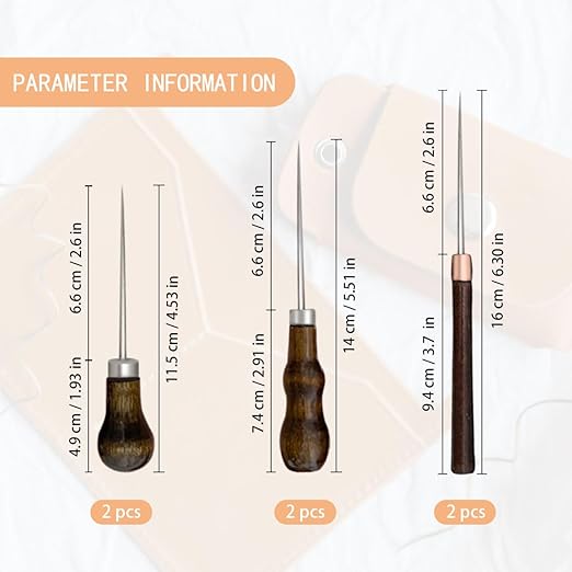 6 PCS Awl Tool, Leather Awl Punch Tool, Gourd Shape Handle Punch Tools for DIY Leather Sewing Punching