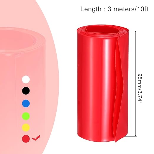 MECCANIXITY Battery Wrap PVC Heat Shrink Tubing 60mm Dia 95mm Flat 10 Feet(3meters) Red Good Insulation for Battery Pack