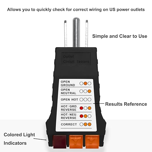 Outlet Tester, Circuit Tester for Grounding Products, AC Electrical Receptacle Tester for North American Outlets, Black