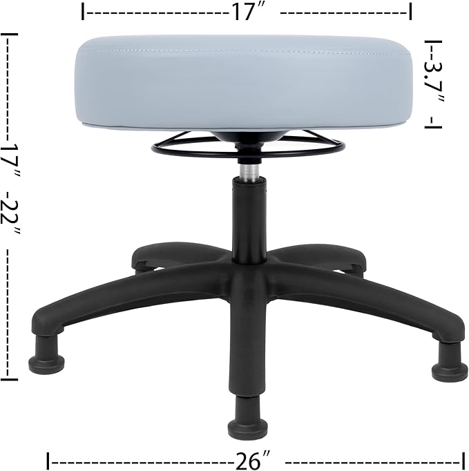 Chair Master 17" Round Vinyl Fabric Stool, Table Height, 360 deg Level Activation, Heavy Duty, Lab, Medical, Garage, Home, Spa, Cleanroom (Glides, Gray)