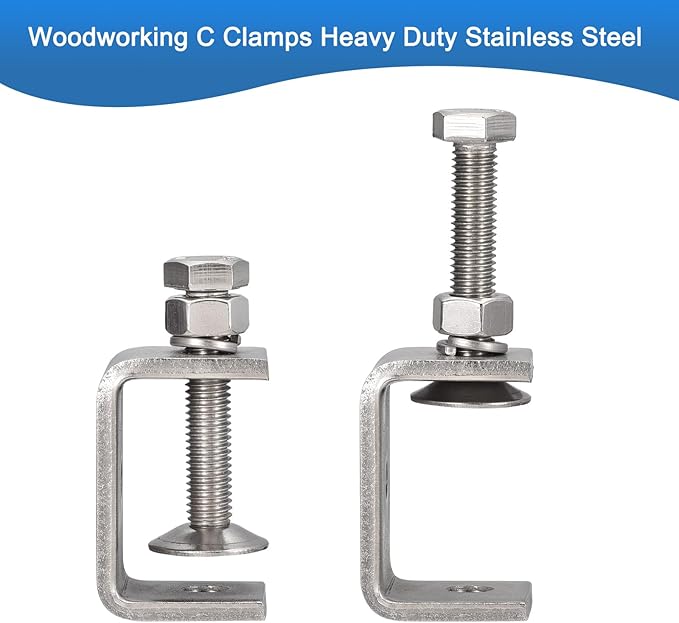 2 Pack 304 Stainless Steel C Clamps with 45mm/1.77" Stable Wide Jaw Opening Tiger Clamp for Woodworking Welding Construction Household Mount