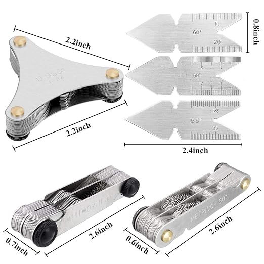 Haploon 6Pcs Pitch Cutting Gauge,Stainless Steel Screw Thread Pitch Gauge Tool Set, 3 Pieces Center Gage,1 America SAE Type,1 Metric & America SAE Type,1 Metric Imperial US for Industrial Measurement