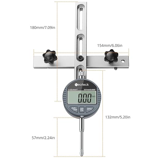 Neoteck 0-1'' Digital Dial Indicator Table Saw Gauge Suitable for Table Saws with a Groove Width of 3/4" (19mm) or more for Aligning and Calibrating Work,Shop Machinery,Band Saw and Drill Press-Silver