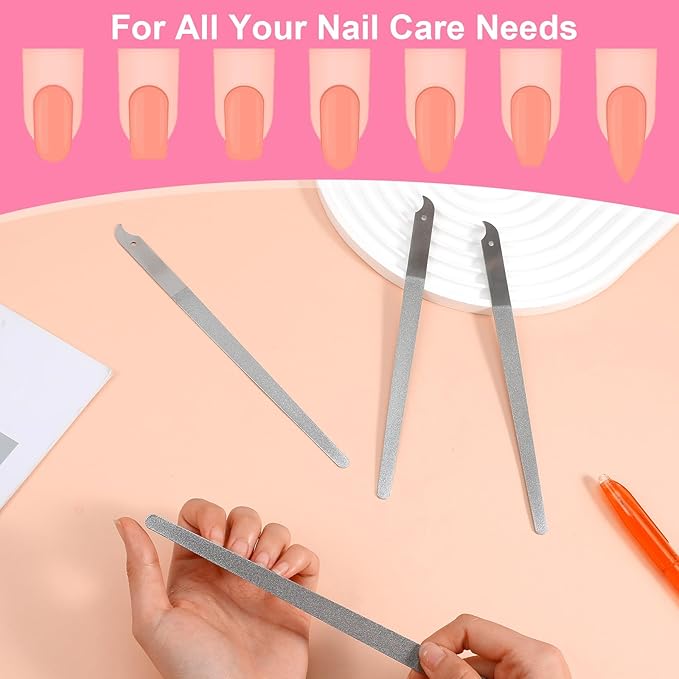 4 Pcs Diamond Deb Nail File Metal Nail File With Sharp Pointed Tip, Stainless Steel Nail Filer Metal Nail Files For Natural Nails Double Sided Manicure Pedicure Toenails Tools For Salon Home (Large 2)
