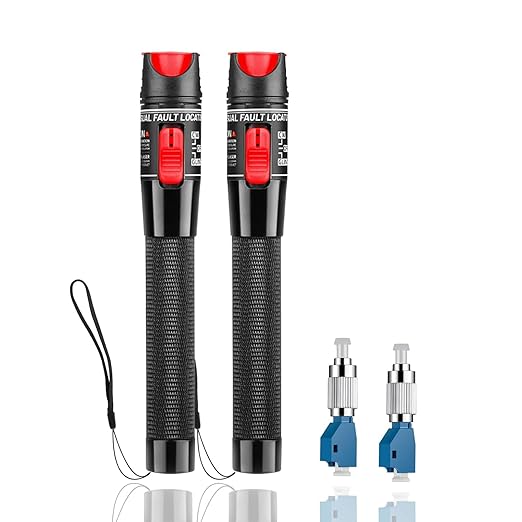 2pc Fiber Optic Visual Fault Locator VFL Fiber Optic Cable Tester with 2pcs Singlemode 9/125um FC Male to LC Female Adapter, Red Switch (Mode Number: VFL-50)