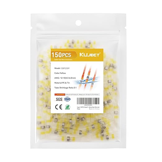 Kuject 150PCS Solder Seal Wire Connectors AWG 12-10, Yellow Solder Seal Heat Shrink Butt Connectors Terminals Solderstick Sleeve Waterproof Wire Splice Connector for Marine Boat Wire Joint