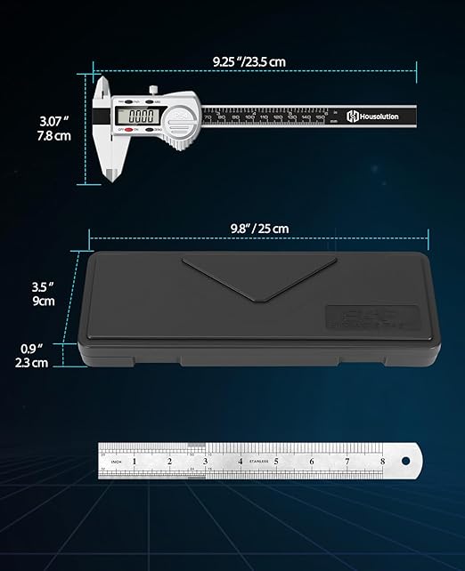 Digital Caliper 6 inch,(ABS) Absolute Scale Caliper,IP54 Caliper Measuring Tool, Inch/MM, Auto-Off LCD Stainless Steel Waterproof Micrometer Vernier Caliper, with Steel Ruler, Silver