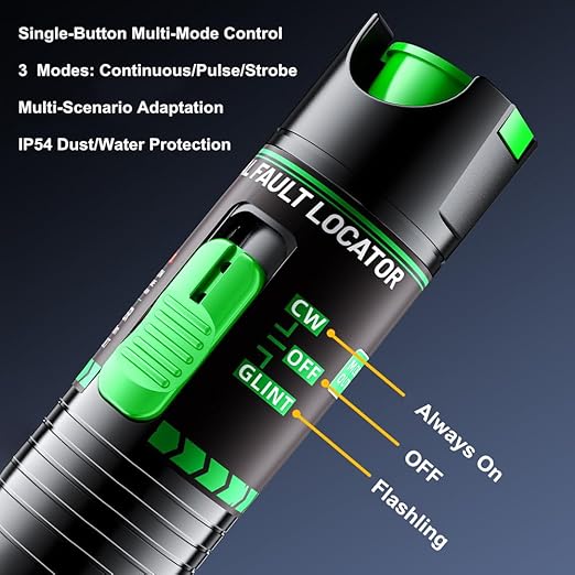 Visual Fault Locator - Green Light Fiber Optic Tester,510nm Wavelength, Compatible with SC/FC/ST/LC Interfaces, Ideal for Network