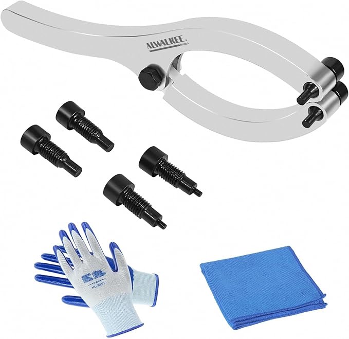 11.8 Inch Heavy Duty Gland Nut Wrench Set, Adjustable Spanner for 2-9" Hydraulic Cylinders, Includes 5/32", 1/4", 5/16", and 3/8" Pins, Gloves & Towel