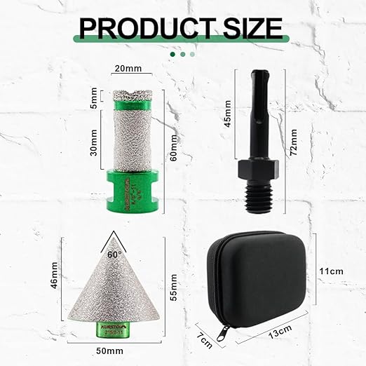 Diamond Core Drill Bits - 4/5"Versatile Drilling Milling Bit+2" Beveling Chamfer Bit+SDS Adapter to 5/8-11" Thread Tile Hole Saw Kit for Porcelain Ceramic Tile Granite Marble Angle Grinder
