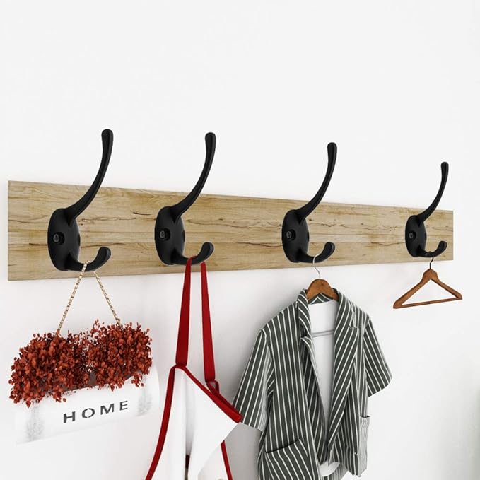 IBosins 12 Pack Black Coat Hooks Wall Mounted with 24 Screws Retro Double Hooks Utility Black Hooks for Coat, Scarf, Bag, Towel, Key, Cap, Cup, Hat