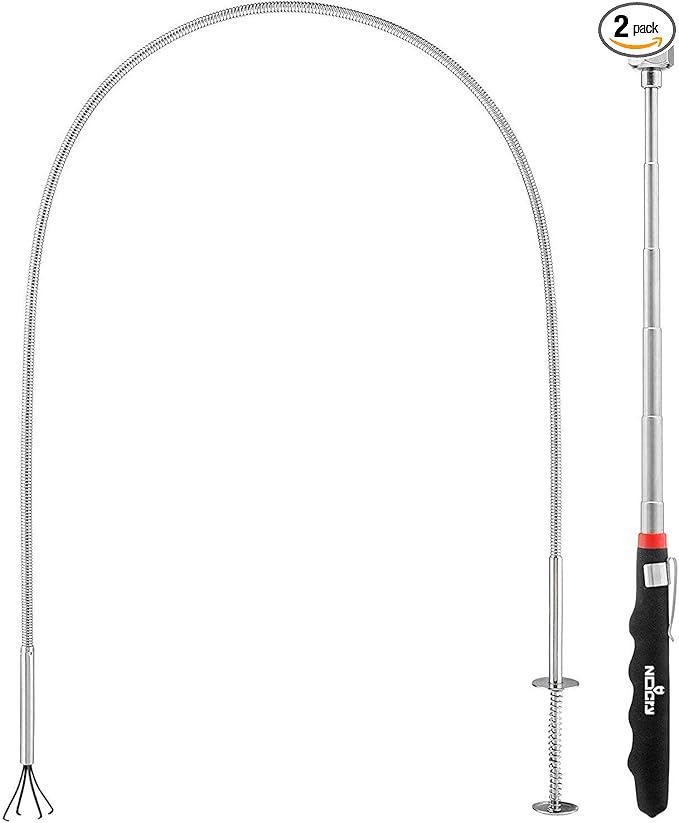 NoCry Premium Pick Up Tool Set — Includes a 36in Flexible Claw Grabber and a Telescoping Magnetic Pickup Stick with a 16lb Pull Force Magnet — Anti-Rust Zinc Coating