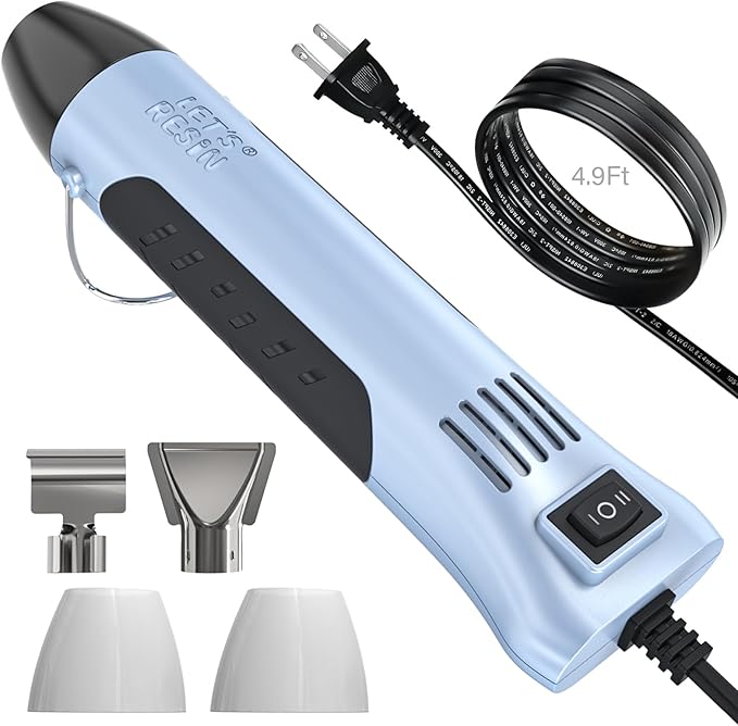 LET’S Resin Heat Gun for Resin,350W Fast Heating Dual Temp Heat Gun (482°F~752°F) with 3 Nozzles and 2 Silicone Covers,4.9Ft Long Cable Heat Gun for Crafting,Shrink Tubing,Vinyl Wrap,Epoxy Resin
