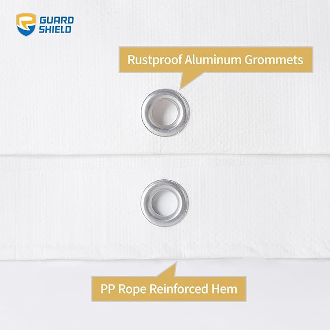 GUARD SHIELD Super Heavy Duty White Ploy Tarp Cover 10x10 Feet Waterproof Tarps 16mil Thick UV and Tear Resistant Tarpualin