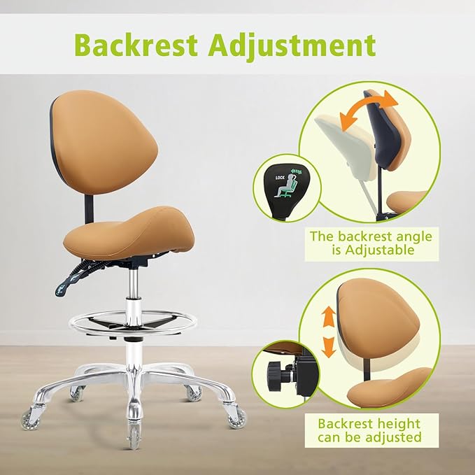 Saddle Stool Chair with Wheels,Ergonomic Swivel Rolling Height Adjustable for Salon Beauty Clinic Dentist Tattoo Home Office