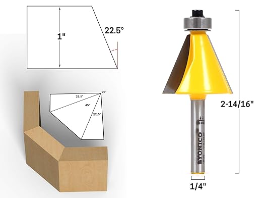 YONICO Router Bits Bevel Edge Forming 22.5 Degree 1/4-Inch Shank 13913q