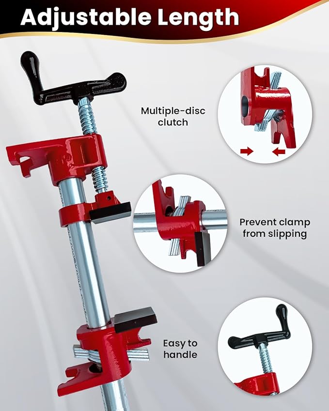 Pipe Clamps 3/4 inch 6 Pack Pipe Clamp with Unique Foot Ideal for Carpentry, Home Improvement, and DIY Projects Wood Gluing Clamps (Red, 3/4 IN with Pads)