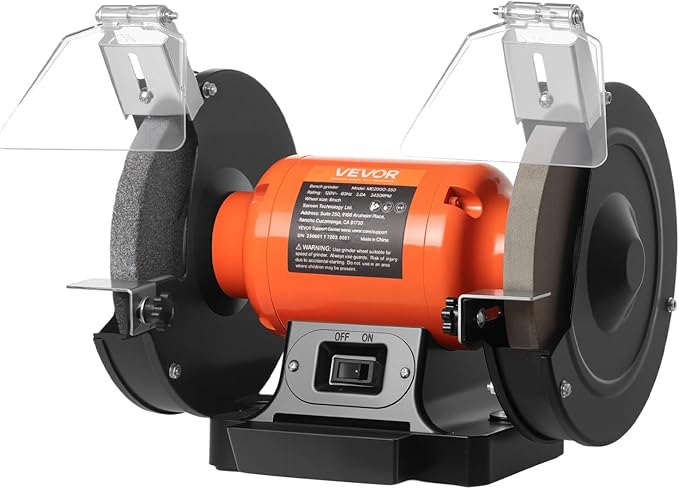 VEVOR Bench Grinder, 8-inch Single Speed Bench Grinder, 3450RPM High-Speed Table Grinders with 350W 3.0A Induction Motor, 36/60-Grit Grinding Wheel & Adjustable Eye Shield for Fast Sharpening Grinding