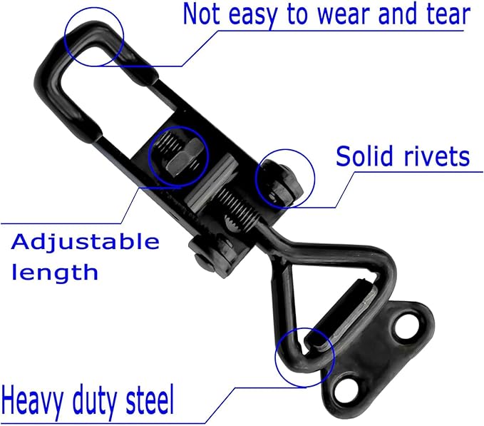 10Pack Black Toggle Latch Clamp, Heavy Duty Latch-Style Toggle Clamp, Adjustable Pull Action Latch with Catch Plate, 360lbs Capacity Metal Quick Release Draw Latch for Jig Smoker Door Tool Boxes Trunk