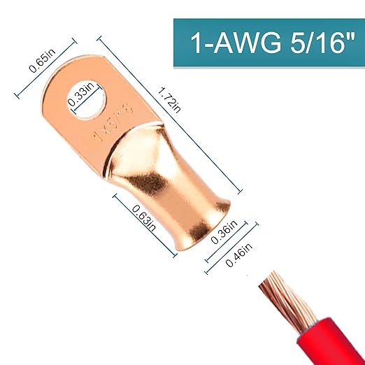 8PCS Battery Cable Ends, 1 Gauge Wire Connectors 5/16 Copper Wire Lugs, Bare Copper Eyelets with Heat Shrink Tubing by HOUSUN