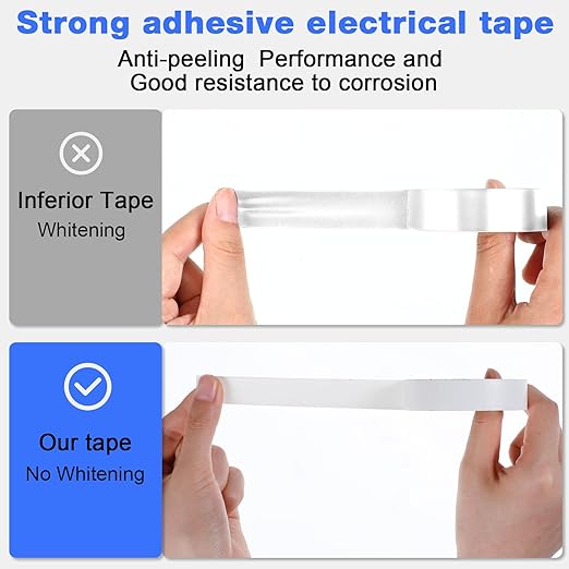 Qilery 60 Pack Electrical Tape Waterproof 3/4 in x 65 ft Electric Wire Tape for Any Weather Under 600v Home Outdoor Insulating Wire Wrapping(White)