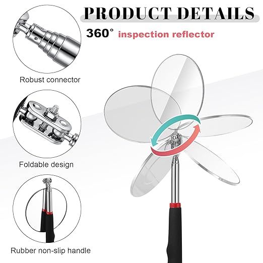6 Pcs LED Telescoping Inspection Mirror,Retractable LED Mechanical Mirror Tool,Under Vehicle Inspection Mirror,Car Visual Reflector,Retractable Under Vehicle Detection Mirror