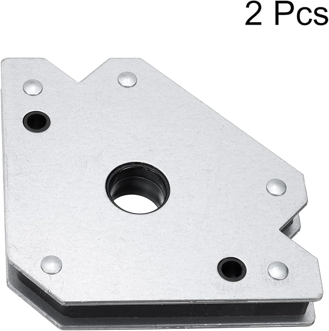 HARFINGTON 2pcs Welding Magnets 110.23 lbs Magnetic Welding Clamp Holder Galvanized Iron Arrow-Shaped Tool 45, 90, 135 Degree with Center Hole for Fixed Angles, Silver Tone