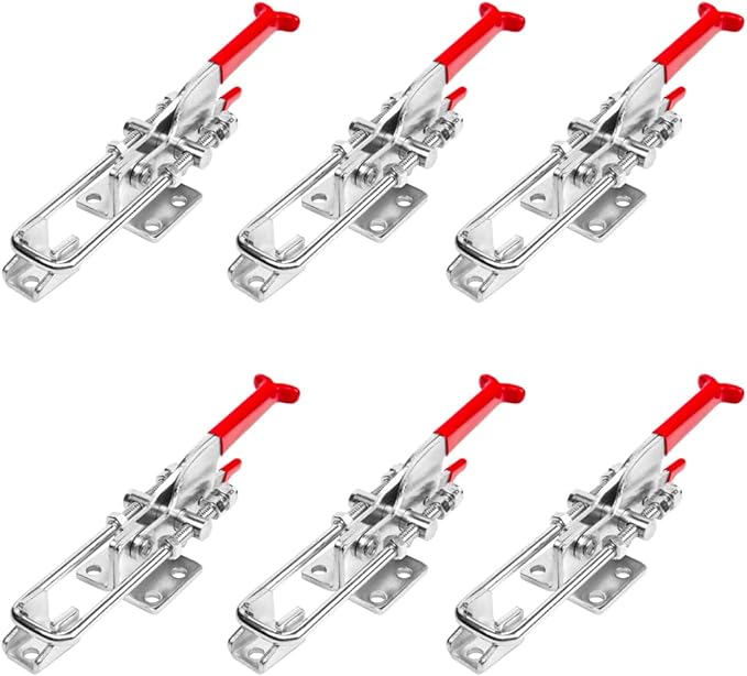 POWERTEC 6PK Toggle Clamp, 700 lbs Capacity, 431 Self-Lock U-Bolt Adjustable Latch w/Antislip Hand Grip for Woodworking Jigs & Fixtures, Smoker, Tire Carrier, Tool Box, Cabinet (20341-P3)