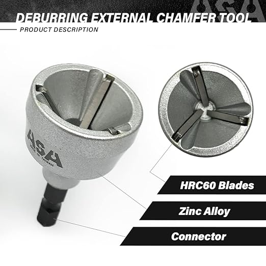 ASA Tools Deburring External Chamfer Tool, with HSS Blade, Deburring Drill Bit, Remove Burr Tools Quick Release Shank Fits for 1/8"-3/4"(3mm-19mm)