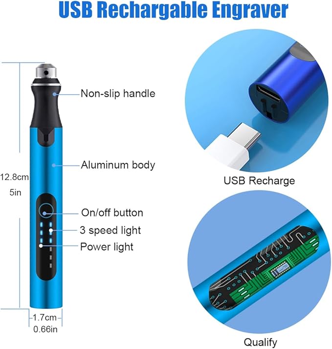 USB Engraving Pen with 47 bits,10Metal Business Card Blanks,Electric Engraver Machine Cordless Engraving Tools Engraved Jewelry Metal Resin Plastic Stone