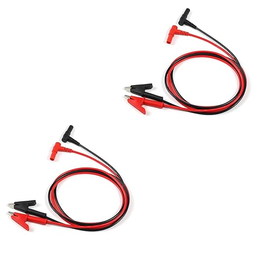 2PCS Multimeter Alligator Clips Leads, L Type Banana Male Plug to Alligator Clip Pure Copper Test Cable Multimeter Testing Probe for Electrical Testing 3 Feet (2)