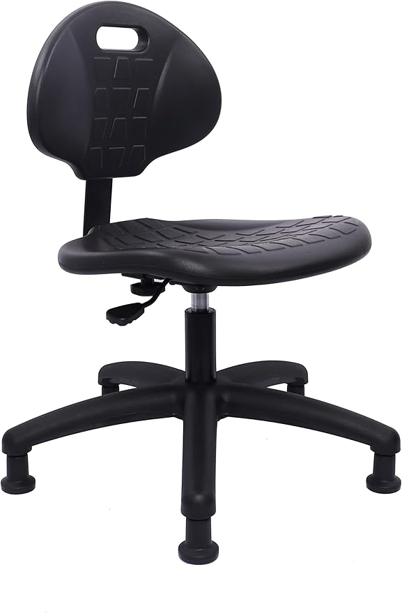 Chair Master Table Height Chair/Stool-Easy to Clean! Deluxe Ergonomic Polyurethane Chair. 5" of Height Adj (15.5"-20.5") 450 lb Capacity. Automotive, Lab, Garage, Home, Office (Glides, Black)