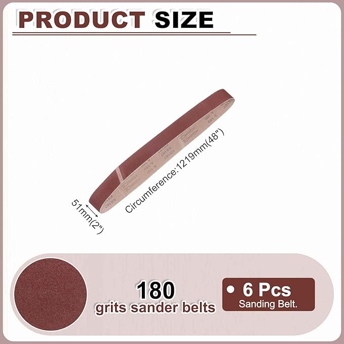 HARFINGTON 2 x 48 Inch Sanding Belts, 6 Pcs 180 Grit Aluminum Oxide Abrasive Belt Sander File Belt for Woodworking, Metal Polishing, Knife Sharpener